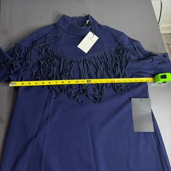 Tuckernuck Dress Women Navy Blue Cowgirl Suede Fringe Long Sleeve NWT - Picture 5 of 8